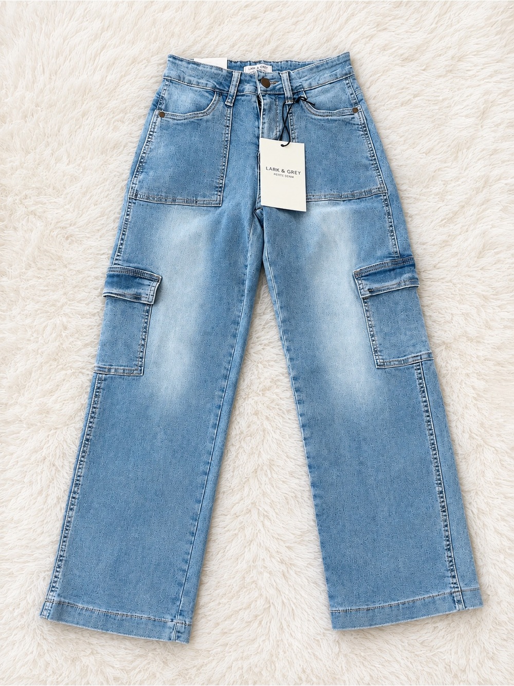 Lark & Grey Light Blue Wide-Leg Cargo Jeans